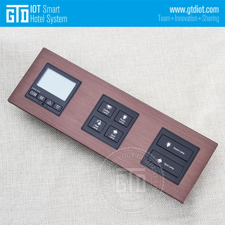 Coffee Gold Color CNC processed aluminum brushed material hotel using 3 connected light and FCU control bedside switch