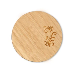 Laser cut and laser engraved round Bamboo wood cup coaster for drink