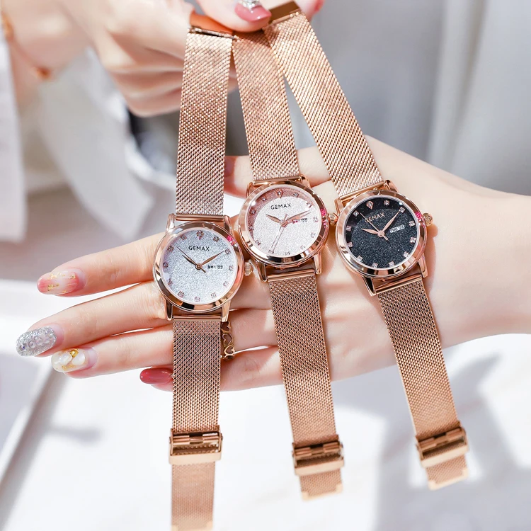 Женские кварцевые часы, часы со стразами для женщин, стильный сетчатый ремешок, женские Роскошные наручные часы