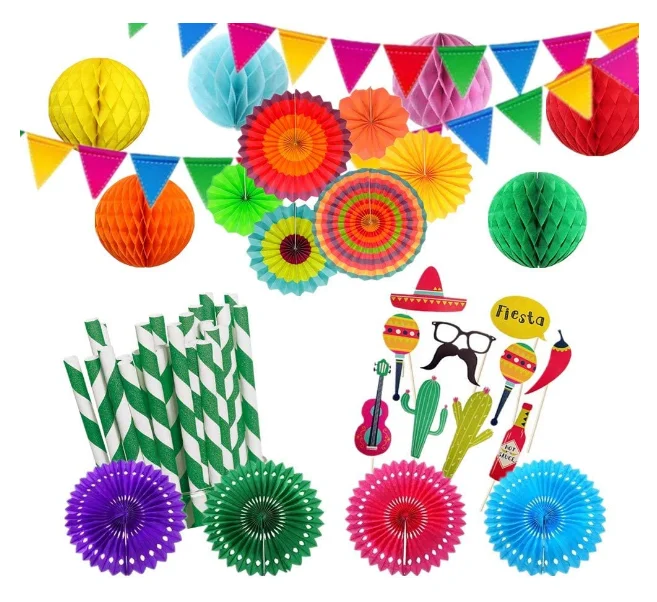 Набор для украшения вечеринки Fiesta, сотовые шарики, бумажные вееры, украшения, баннер для вечеринки на день рождения и свадьбу