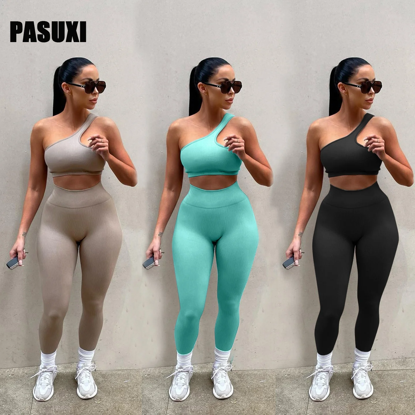 PASUXI Wholesale Women Seamless Gym Fitness Plus Size Yoga Set Women Crop Top Sports Bra Leggings 2 Piece Set