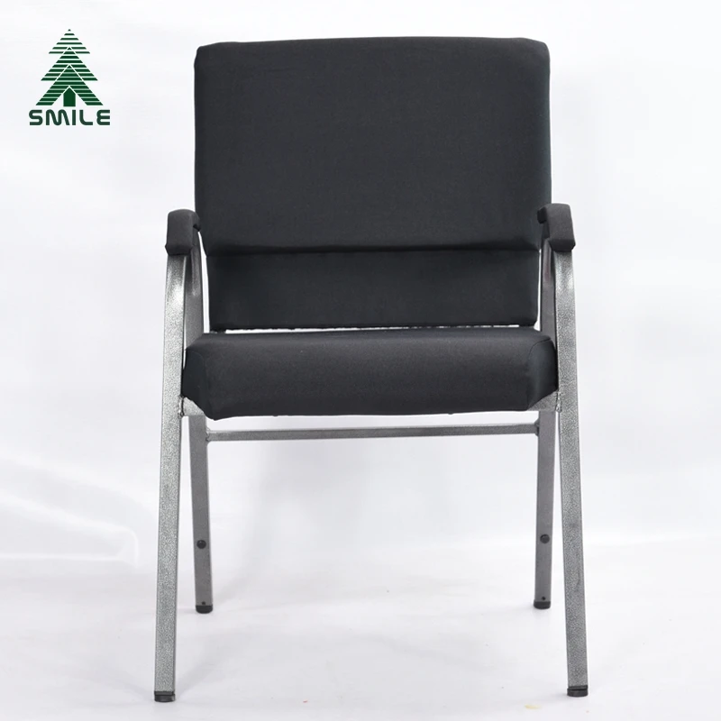 New Design China Cheap Black Metal Stacking  Used Upholstered Church Auditorium Chairs with Armrest