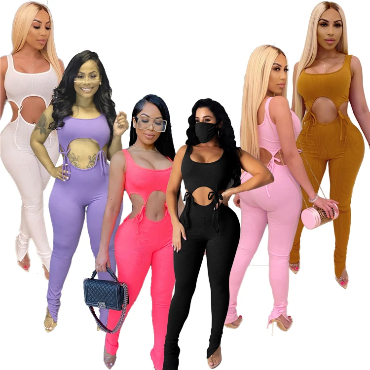 
C00016 hot selling sleeveless solid hollow out women clothing two piece set fashion women clothing 