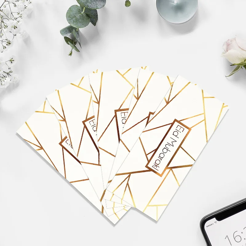 In Stock Islamic Muslim Gift Envelope Gold Stamping Foil Marble Floral Eid Mubarak Paper Money Envelope