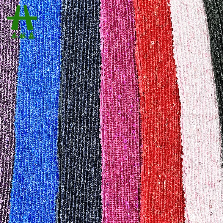 Mulinsen Textile Best Price Lurex Knit Sewing Embroidering Goffer Fabric with Sequined Polyester
