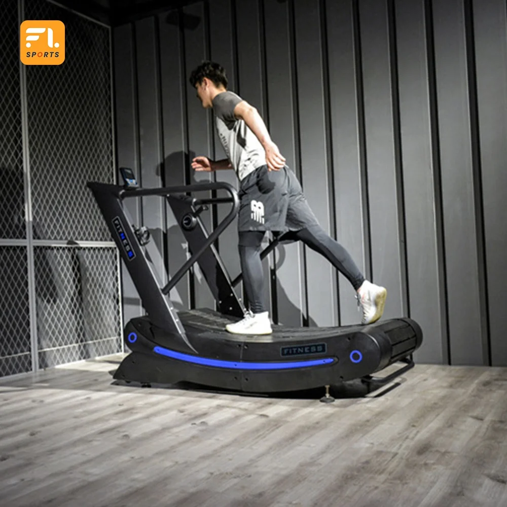 Commercial Large Unpowered Treadmill with LCD Display Silent Curved Multi-Functional Running No Power Insertion Needed
