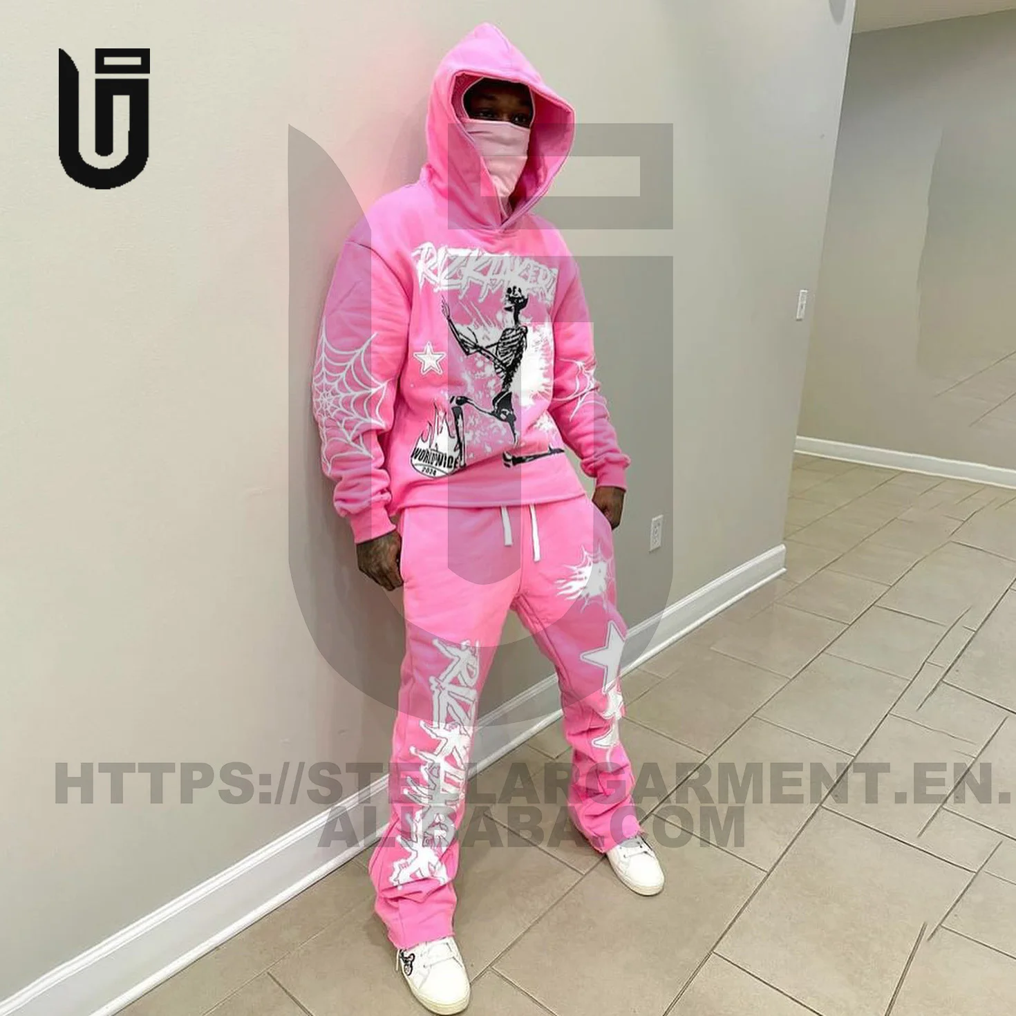 OEM Custom Logo Flared Sweatpants And Hoodie Set Clothing Manufacturer Mens Tracksuit Sweatsuit Cotton Black Heavyweight Hoddie