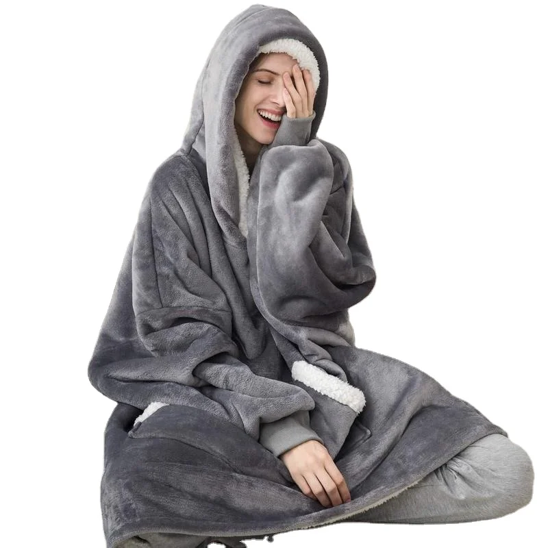 wearable hoodie throw flannel sherpa fleece for sleeping hug blanket
