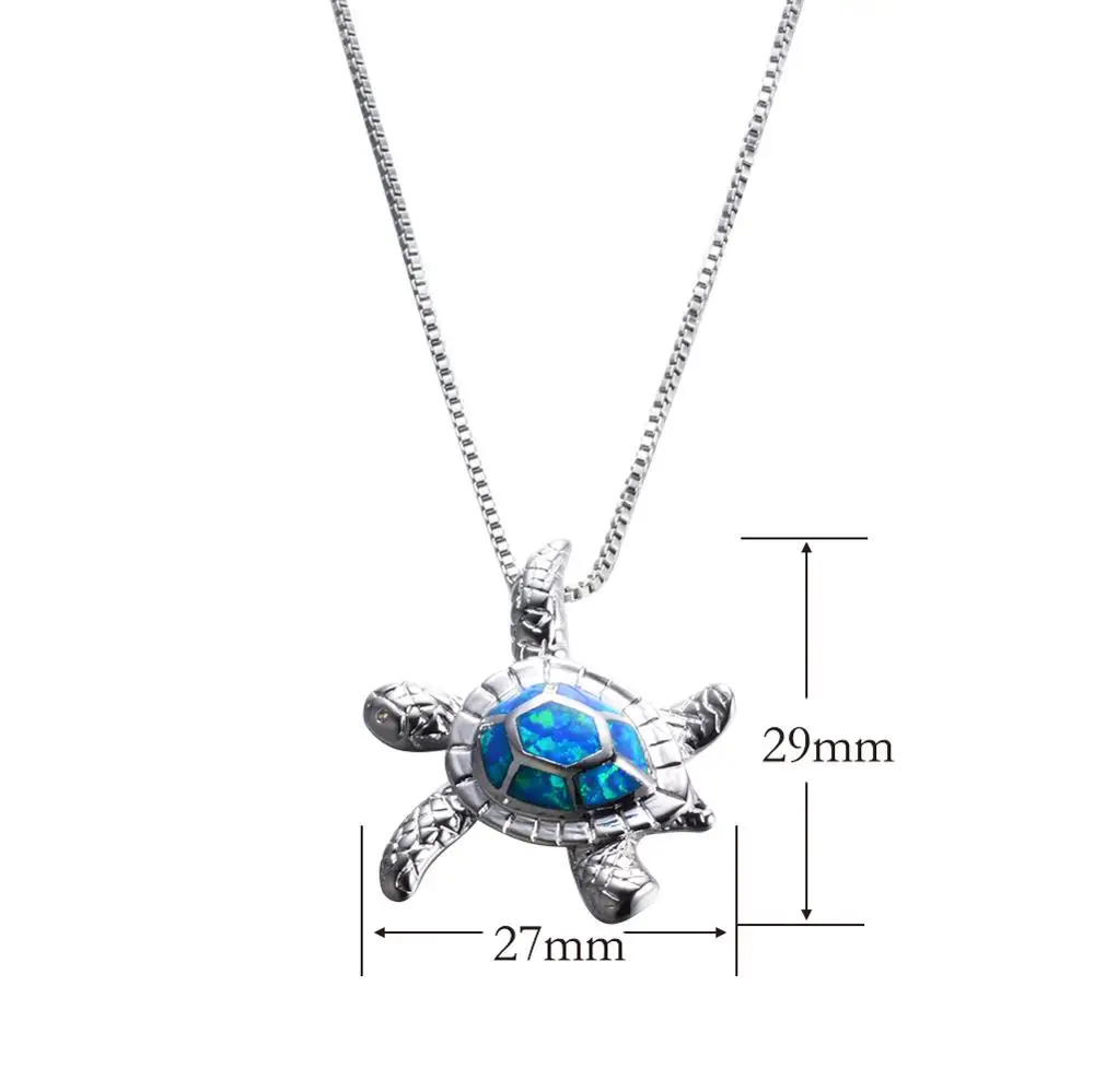 Wholesale 925 sterling silver blue fire opal necklace cute turtle pendant necklace