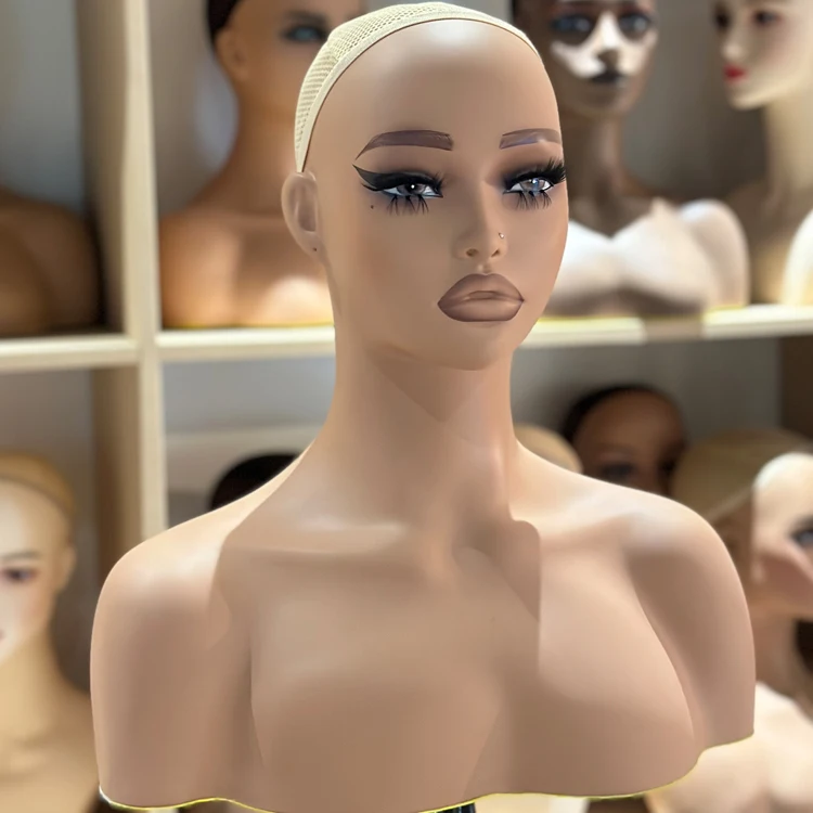 Realistic Mannequin Black Brown Female Mannequin Head with shoulders for styling
