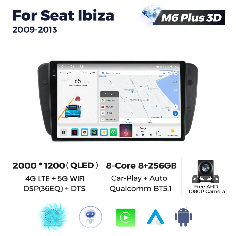 MEKEDE M6 3D 8-core 8 256GB the Newest Android System 2K QLED Screen Car Multimedia Player for Seat Ibiza 2009-2013