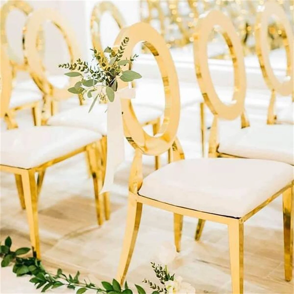 Wedding Party Background Decoration Luxury modern gold stainless steel round back dining banquet chair for wedding