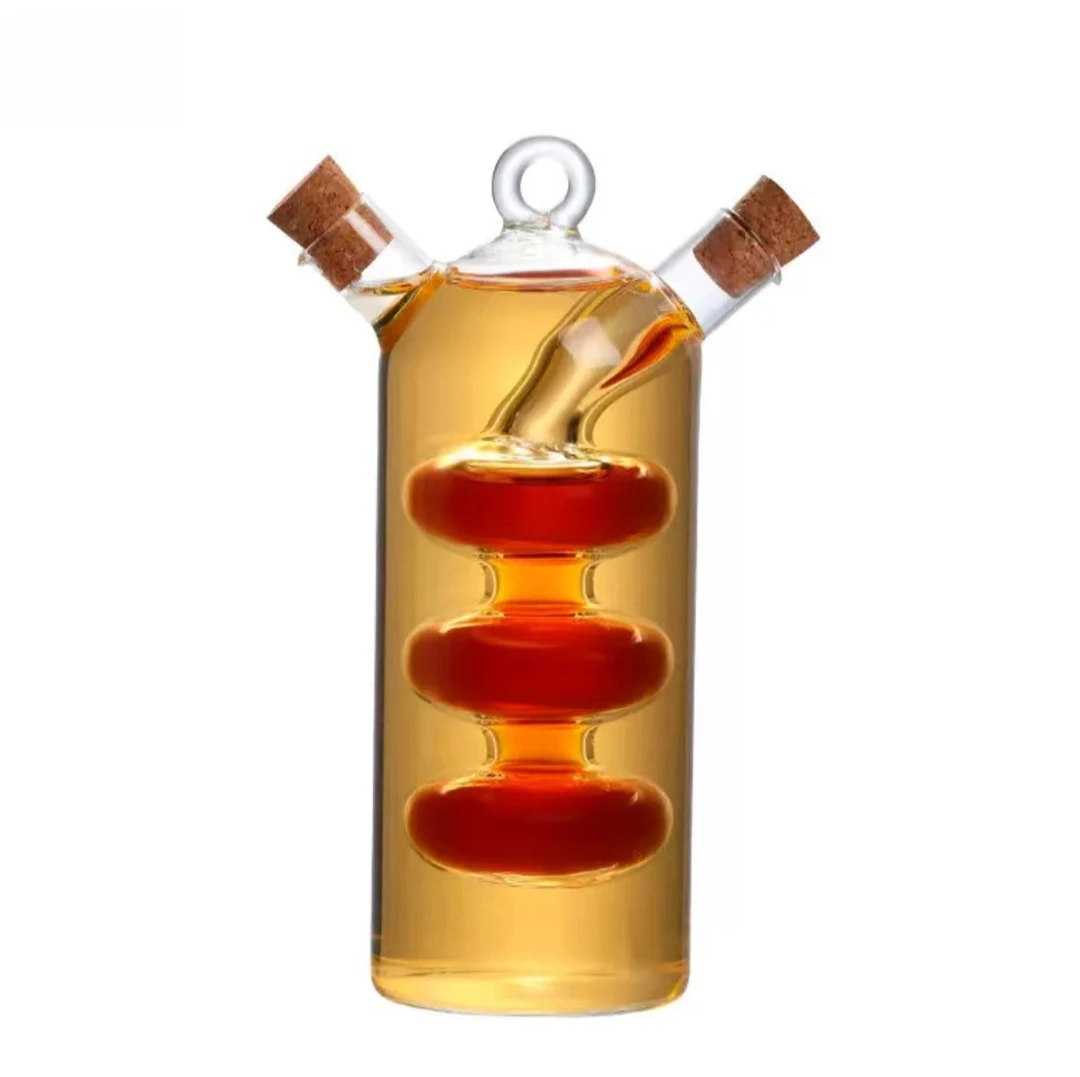 Glass Dispenser Custom Double Chamber Oil Bottle Cruet Kitchen 2 In 1 Oil And Vinegar Holder Dispenser