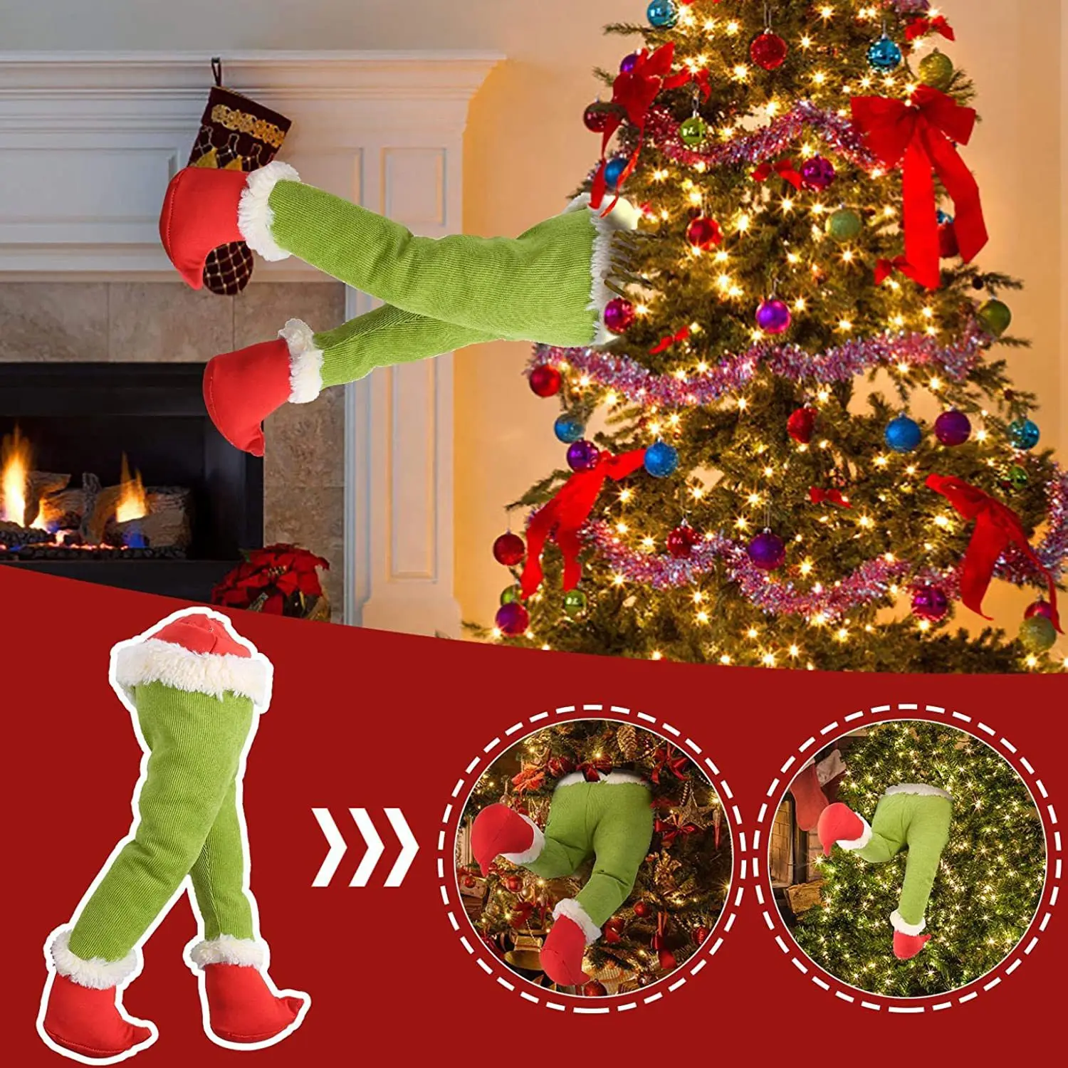 Christmas Thief Wreath Creative Front Door Decor Elf Body Thief Stuffed Legs Christmas Tree Decor