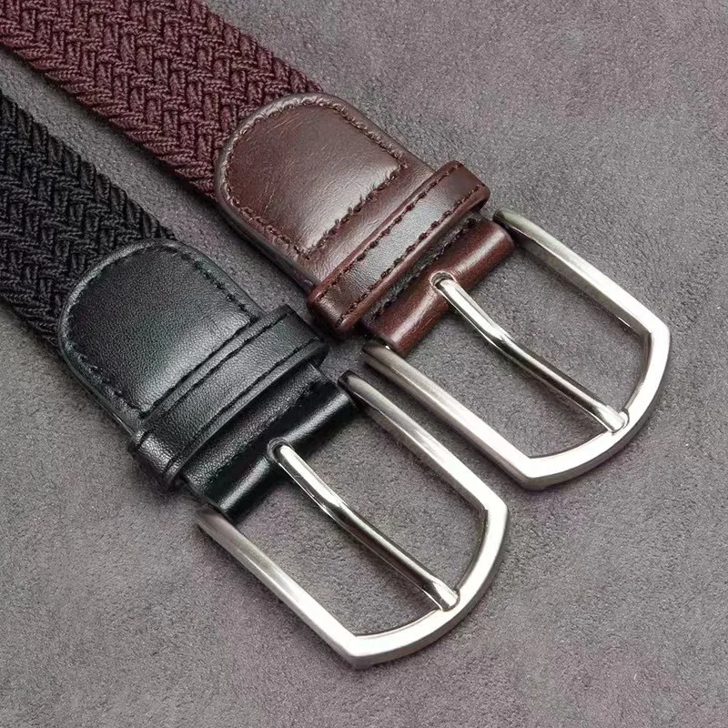 Popular Stretch Braided Belt Leather Belt New Casual Non-porous All-match Young Canvas Elastic Belt for Pants, Jeans, Daily Life
