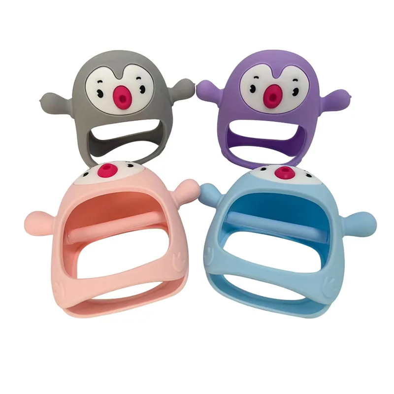Hugebirds Hot Sale Penguin Buddy Never Drop Penguin Silicone Baby Teether Toy for 0-6 month Infants