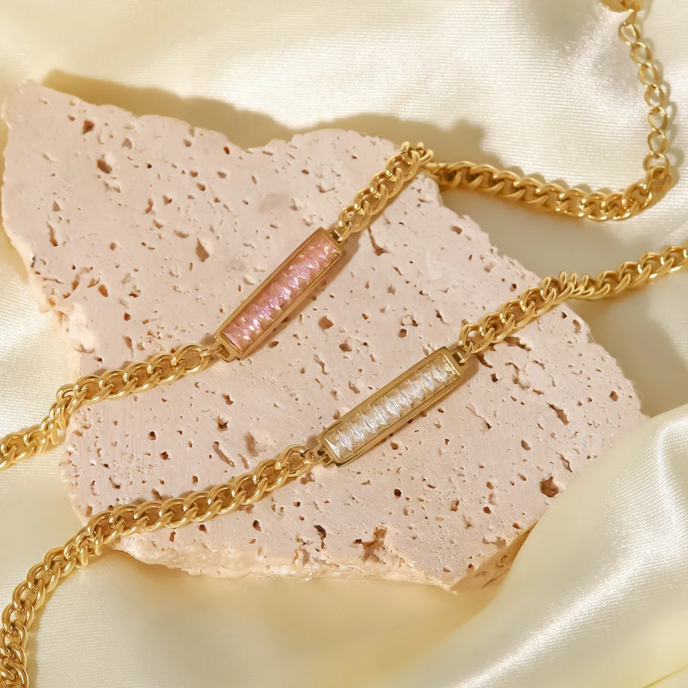 PVD Gold Plated Stainless Steel Green Cubic Zirconia Dainty Snake Butterfly Tennis Link Chain Bracelets