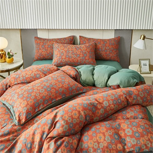 High End Yarn Dyed Jacquard Cotton Boho Double-layer Woven Four Piece Set Bedding Set
