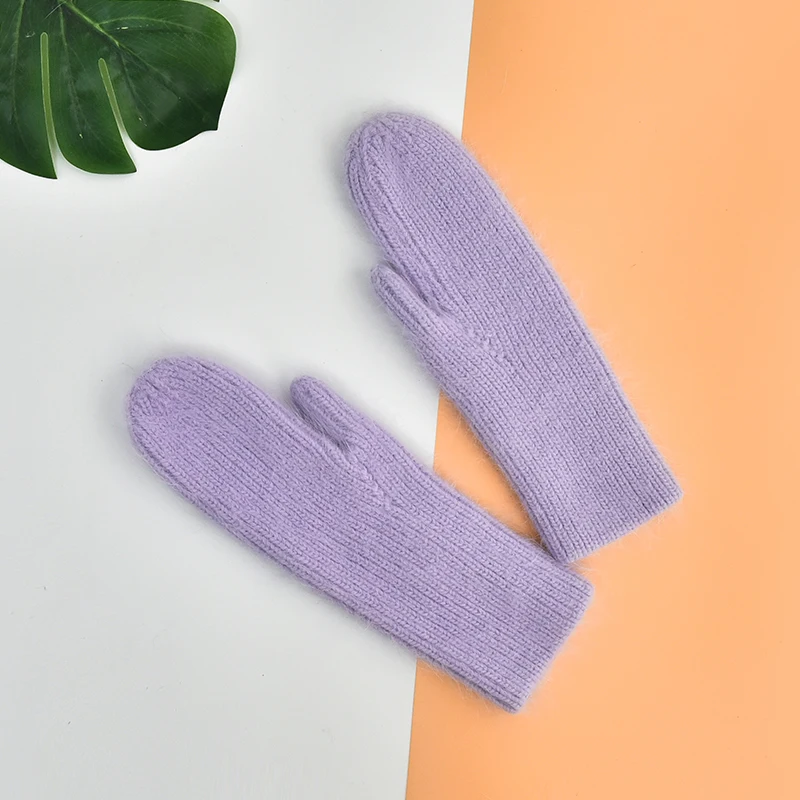 Winter Angora Wool Blend Knitted Gloves for Women Warm Colorful Mittens Fashion Ladies Gloves