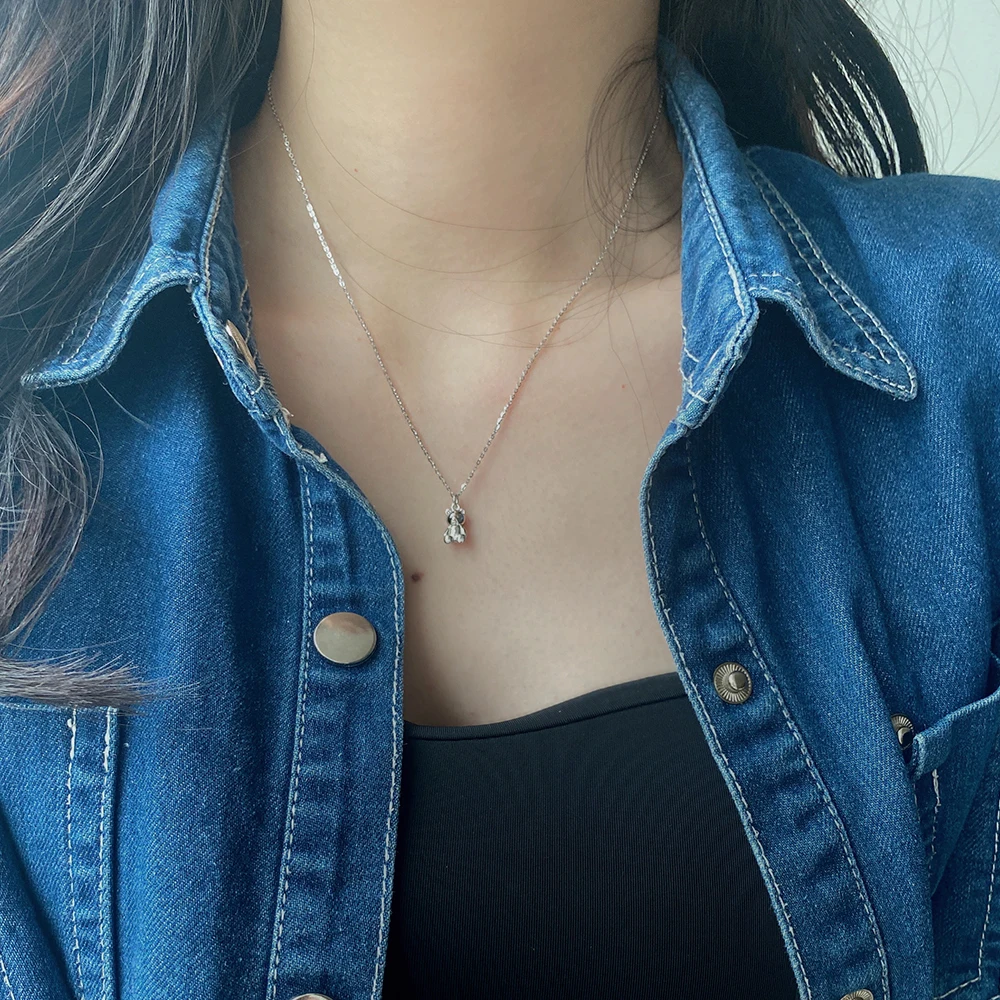 925 Sterling Silver Mini Bear Doll Necklace Cartoon Cute Teddy Quality Assurance Popular 18k Gold Plated Jewelry For Women