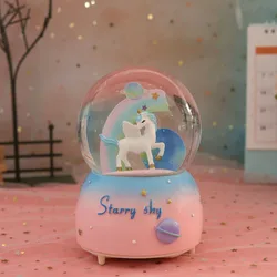 Crystal Ball Girl Heart Unicorn Luminous Snowflake Music Box Girlfriend Birthday Gift Resin Ornament Snow Globe