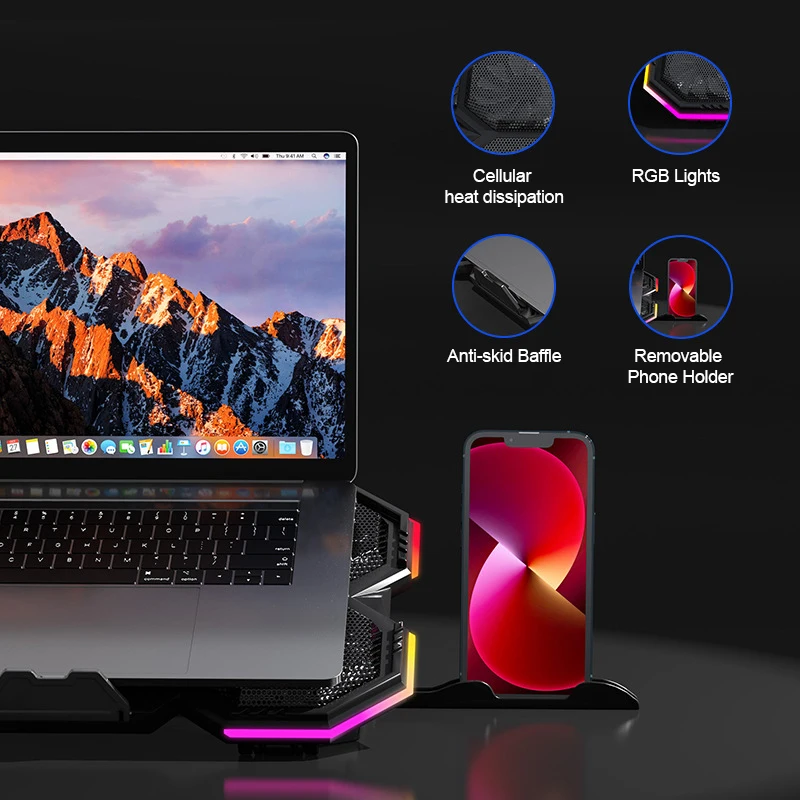 Universal mute fast cooling plastic laptop holder multistage adjustable portable pc bracket with USB ports for gaming