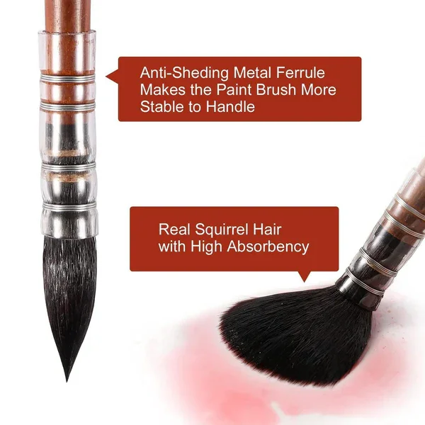 Premium Quality Round Short Handle Art Brush Professional Real Squirrel Hair Materials Watercolor Painting Brushes Set