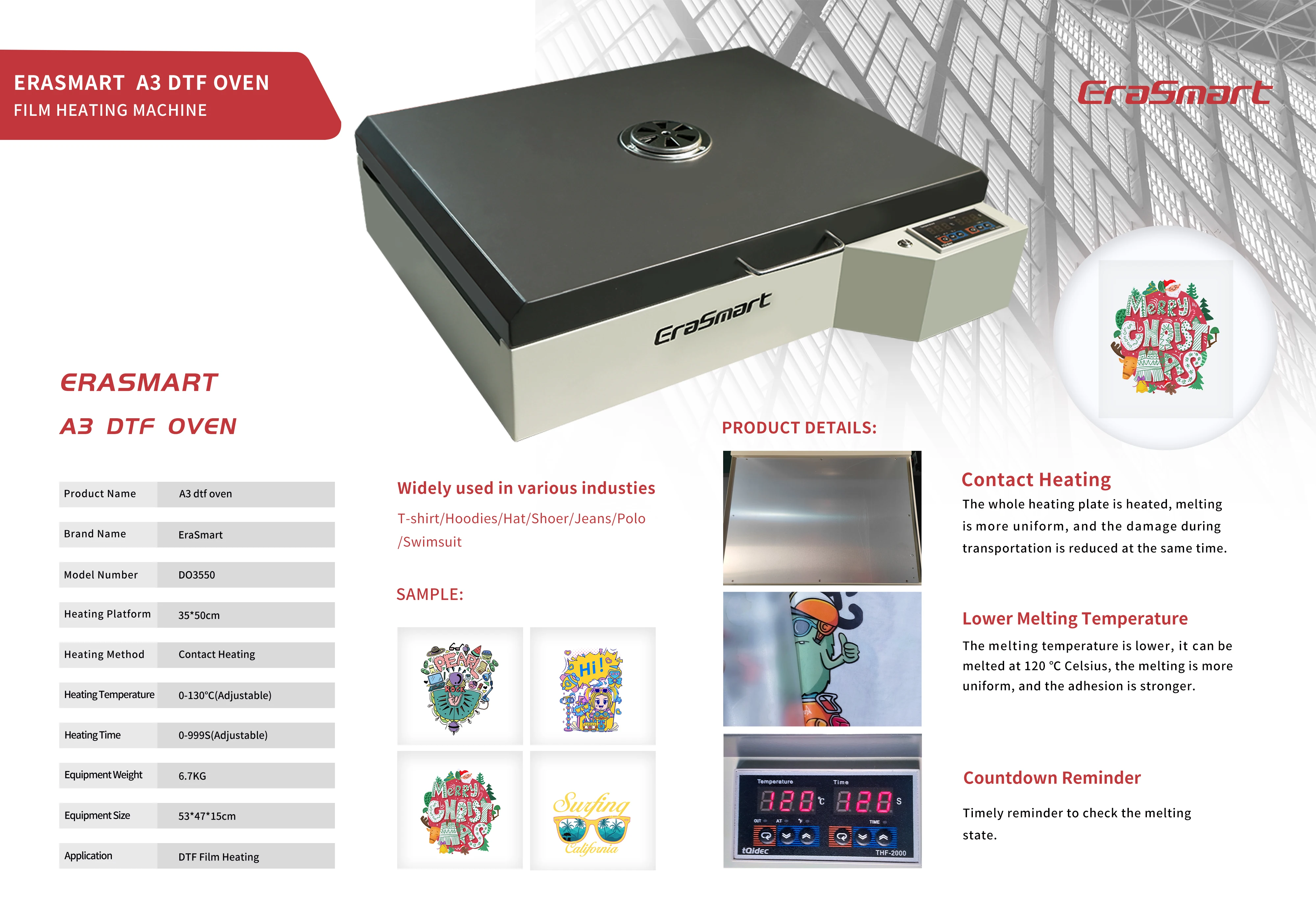 Erasmart Hot Selling Dtf Oven A3 Pet Film Hot Melt Powder Curing Dtf Dryer Oven