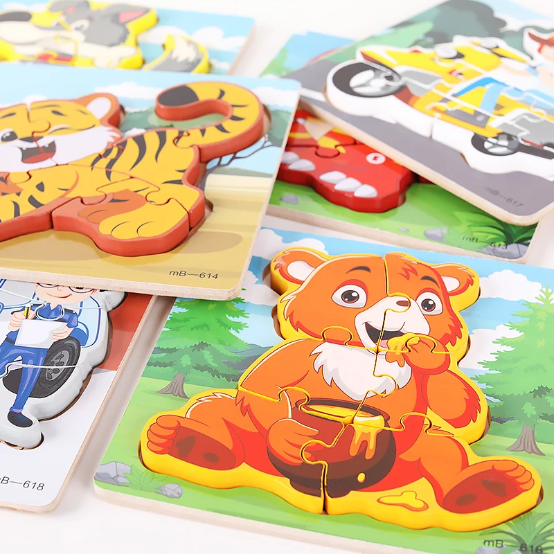 Children Animal 3d Wooden Jigsaw Puzzle Montessori Early Initiation Educational Learning Game Toys For Baby Toddlers Kids