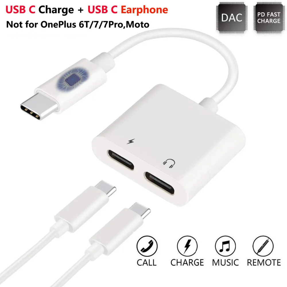  Разъем для наушников USB C 2 в 1 адаптер Type-C цифровой AUX аудио зарядный кабель конвертер