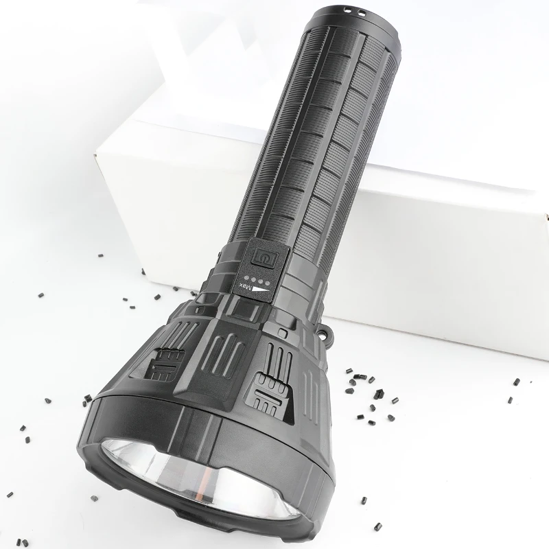 ABS PS 1500 meters range USB rechargeable power bank cheap plastic 50w 2500 lumen XHP70 led flashlight