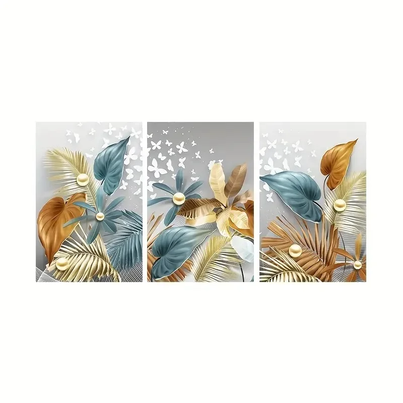 Fantasy Butterfly And Leaf Crystal Painting Wall Art Decor Glass Porcelain Painting For Living Room