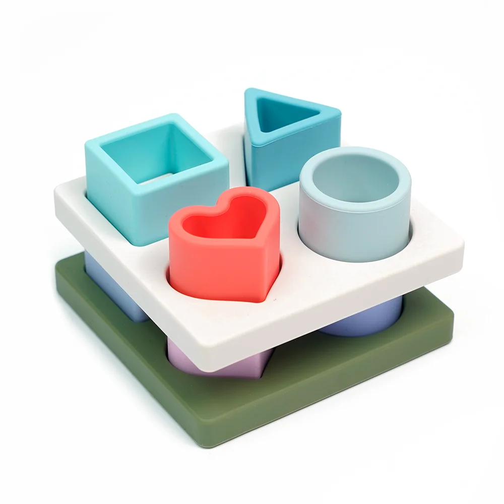 Wholesale Customized Free Bpa Food Grade Silicone Baby Early Educational Sensory Matching Puzzle Geometric Toy Puzzle Teether