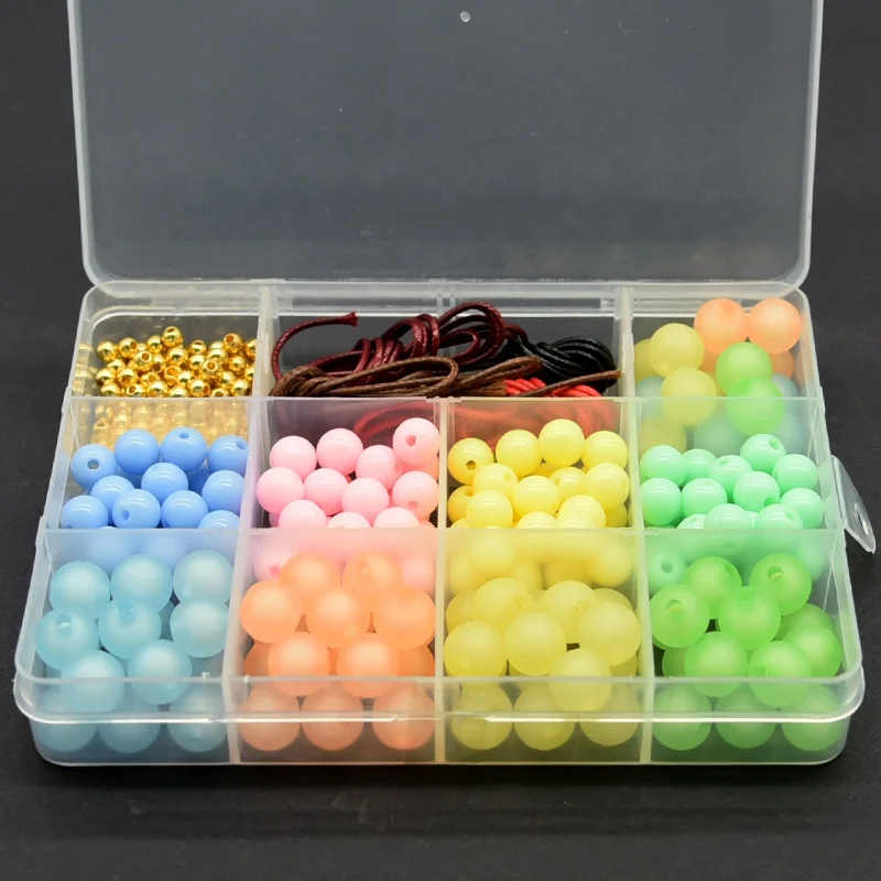 Hot Sales 12 Grids 4/8/10mm  Round Colorful Gold Frosted Beads In Beads Wax Thread DIY Beads Set For Kid Jewelry Making Necklace