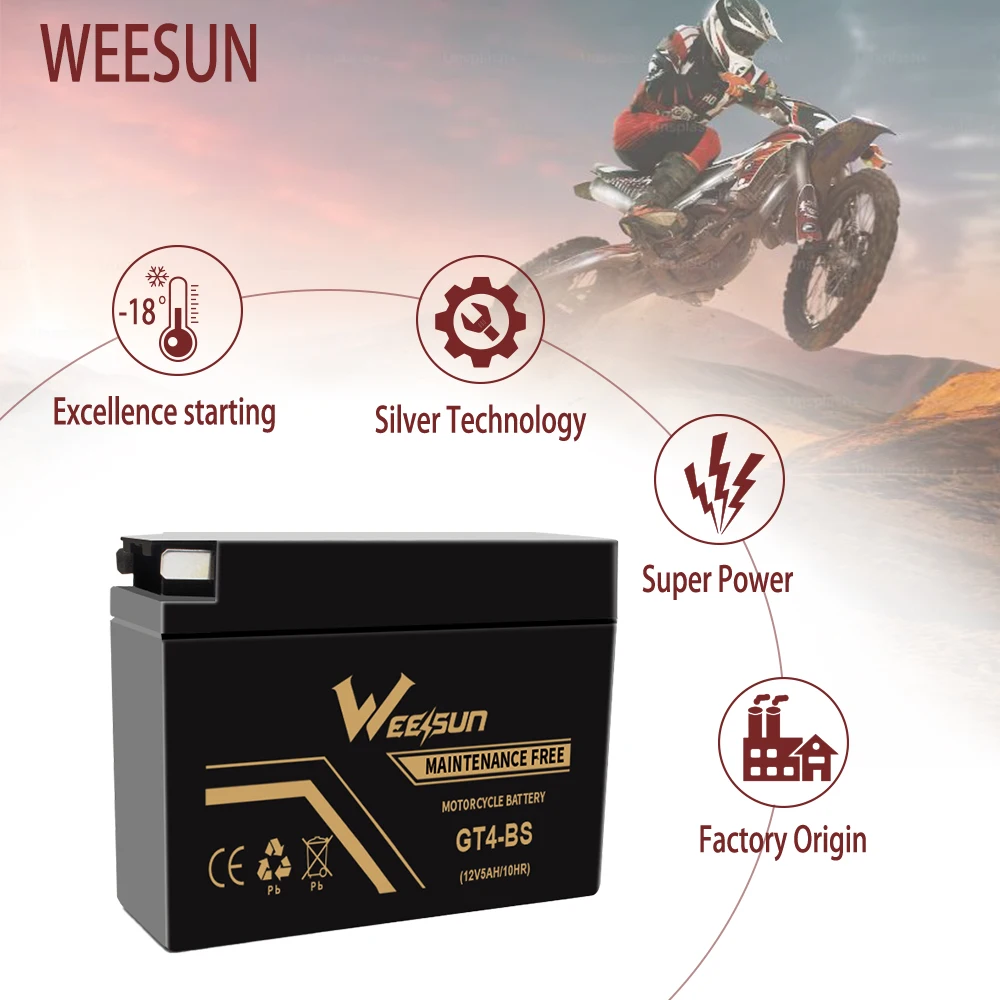 WEESUN Factory Wholesale MF GT4 Motorcycle Battery WY100 Bike Dry Charged Sealed lead acid battery