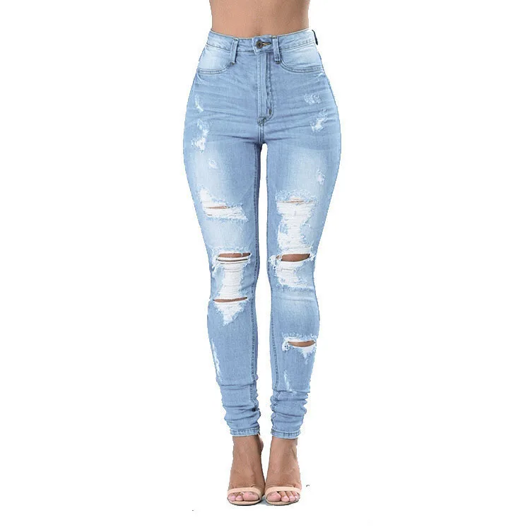 Ripped Hole Stretch Sexy Women Tight Jeans Pants Women Pencil Pants Skinny Jeans High Waist Denim Pencil Long Pants Trousers