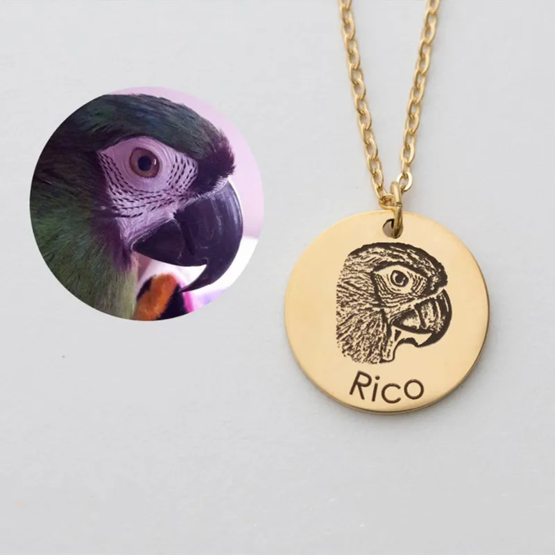2024 Pet Portrait Necklace Custom Cat Dog Photo Jewelry Pet Birthday Gift for Pet Lover Engraved Portrait Necklace