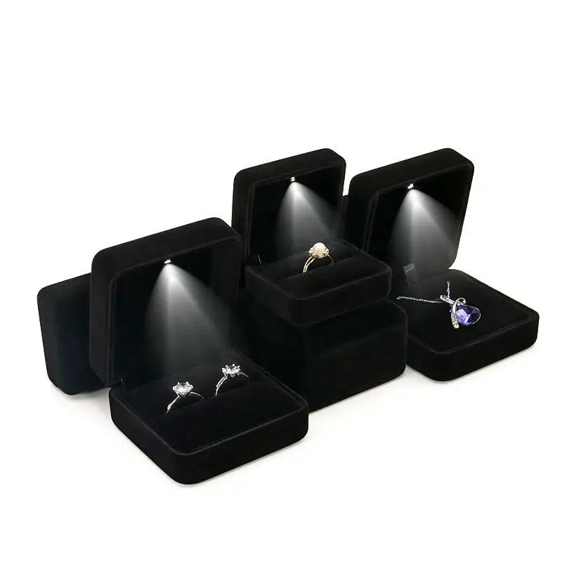 High End Velvet Gift Jewelry Packaging Boxes with LED Light and Custom LOGO 5 Colors Necklace Ring Jewellery LED Boxes