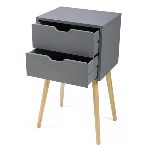Solid Wood Feet Two Drawers Curved Drawers Movable Movable Bedside Table