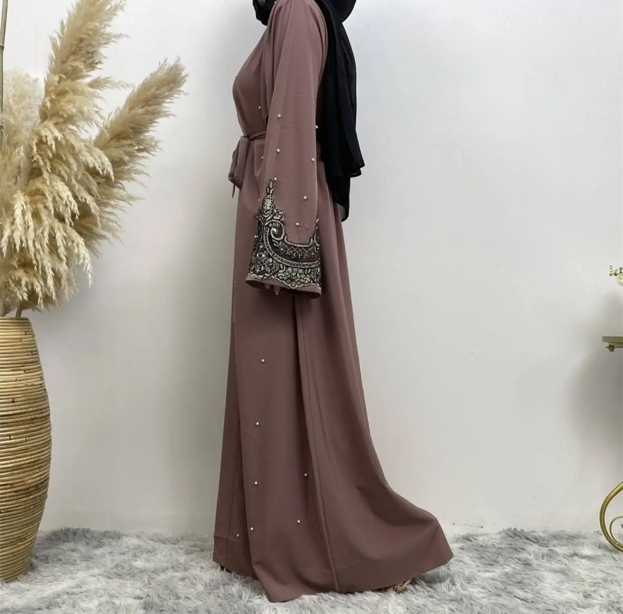 Luxury Islamic Clothing Plus Size Lace Up Muslim Dress Fashion Abaya Muslim Women Islamic Hijab abaya dubai muslim dresses