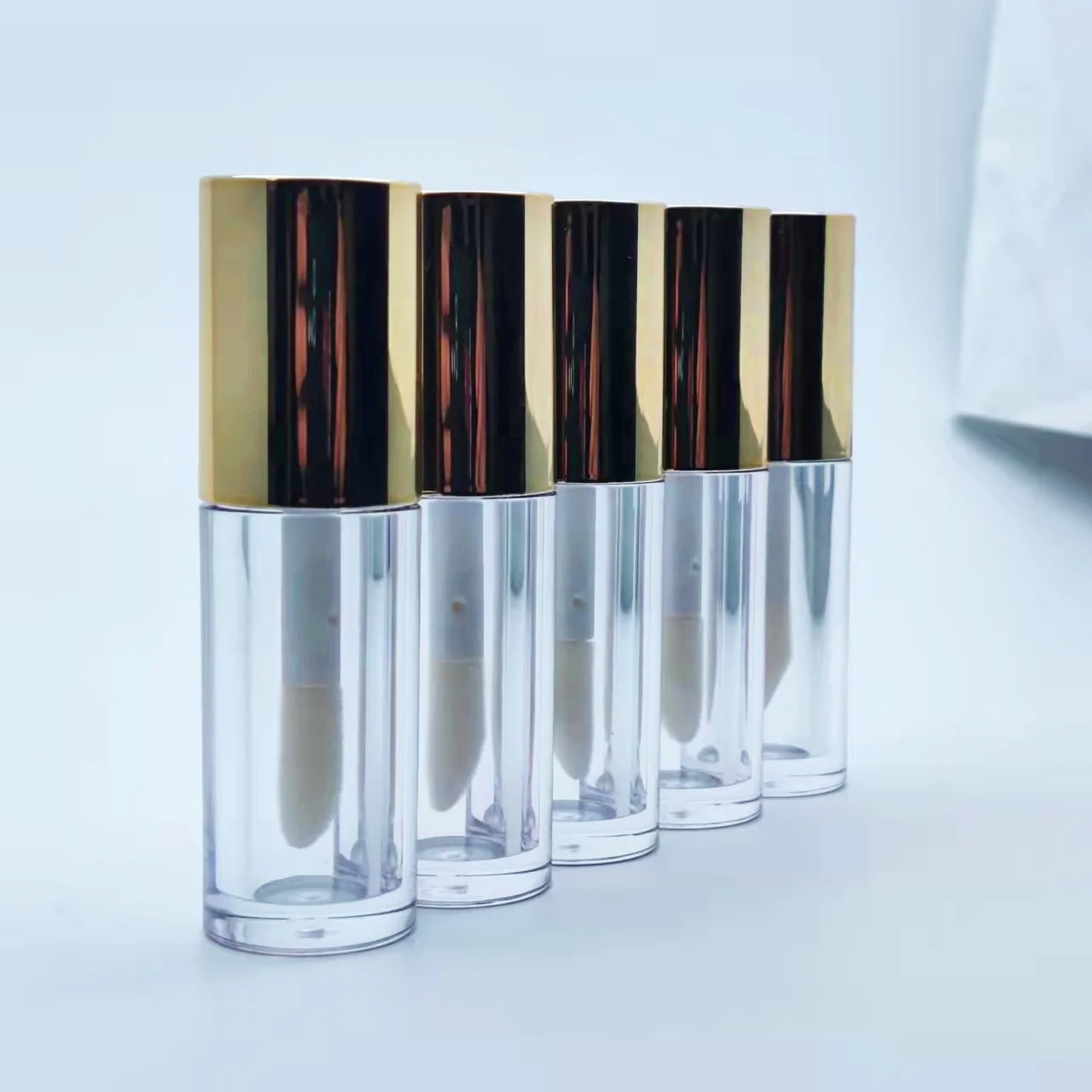 Holographic Lip Gloss Tube Clear Gold Empty Lip Gloss Tubes 10ml Big Brush Head Lip Balm Container Custom Logo