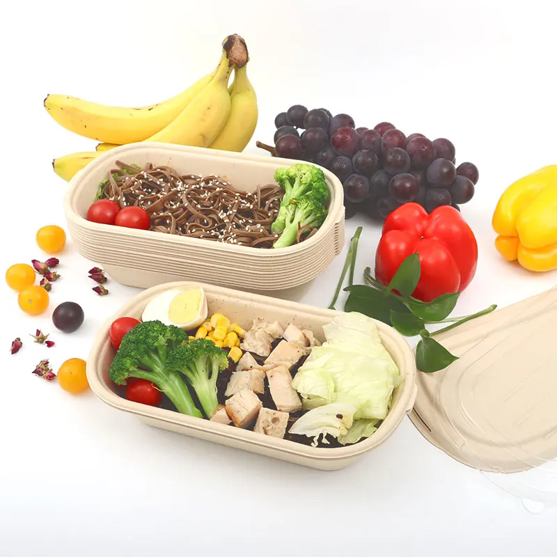 BPI  FSC Biodegradable Tableware PFAS Free Microwavable Food Container Disposable Bamboo Pulp Plate 850ml Lunch Bento Box