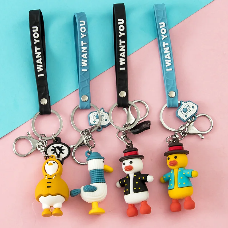 Cute duck animal shape keychain soft pvc keyring custom 3d cartoon figure keychain for promotional gifts