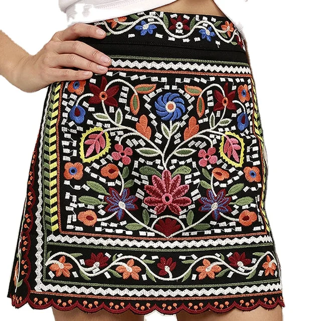 2021 Summer Fashion Bodycon Black Tight Floral Embroidered Mini Skirt For Women