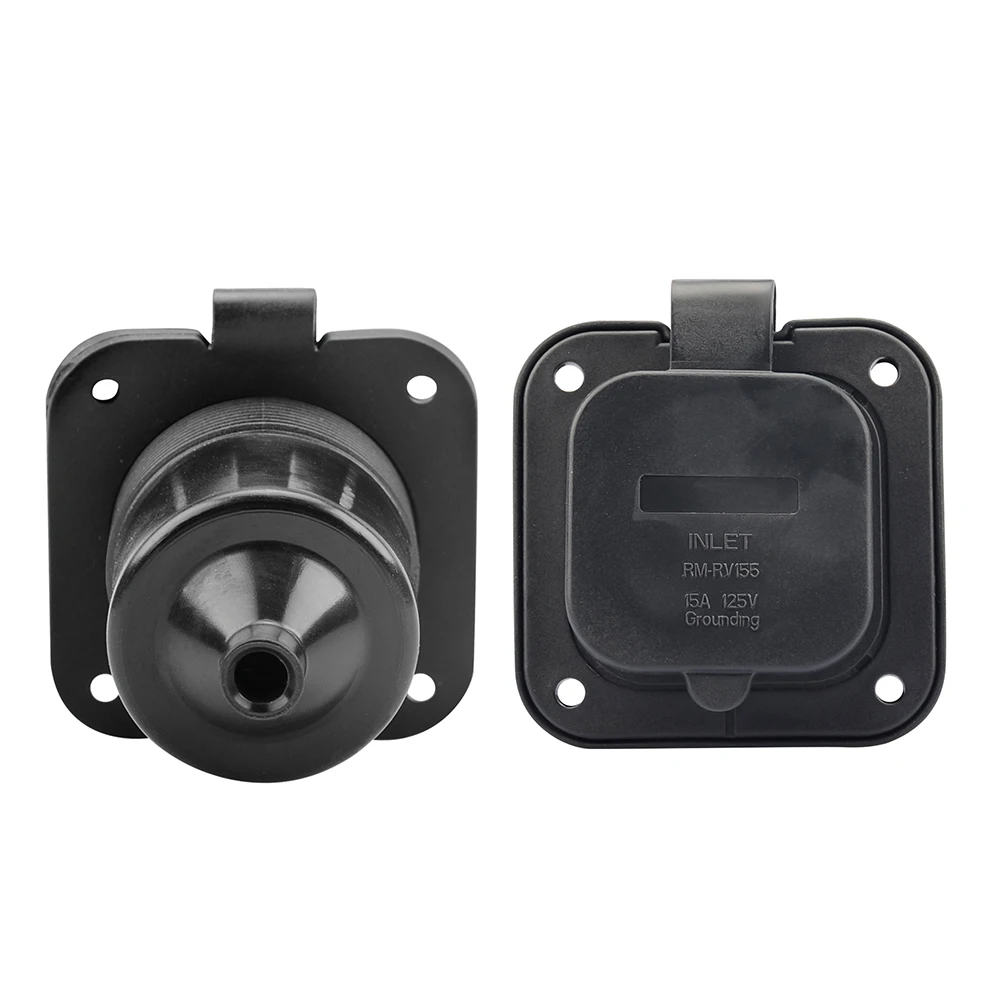 15 Amp Flanged Inlet 125V, NEMA 5-15 RV Shore Power Inlet Plug w/Waterproof and Back Cover, 2 Pole 3-Wire AC Port Plug