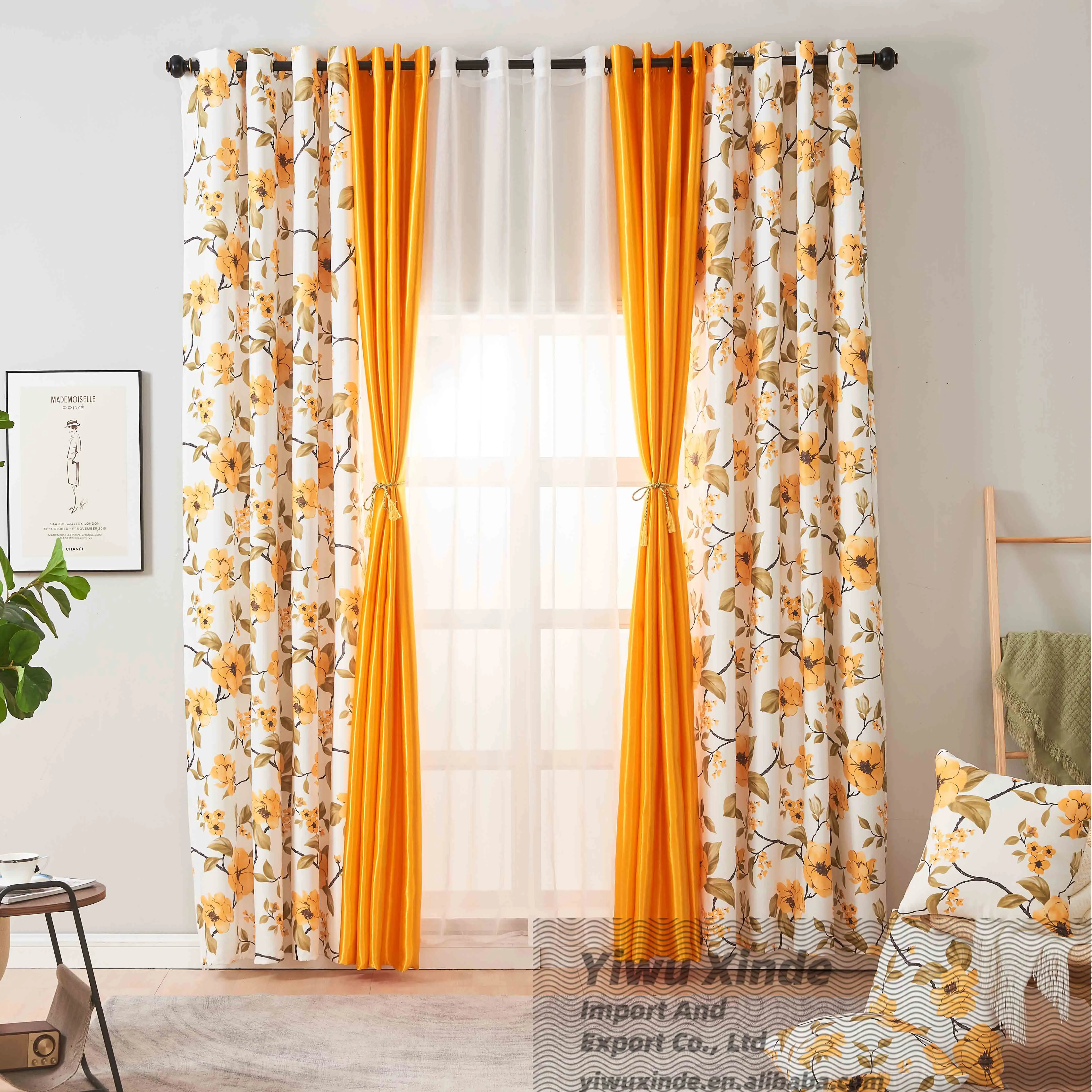 2024 New style  floral design blackout decorative window curtain fabrics blackout curtains for living room