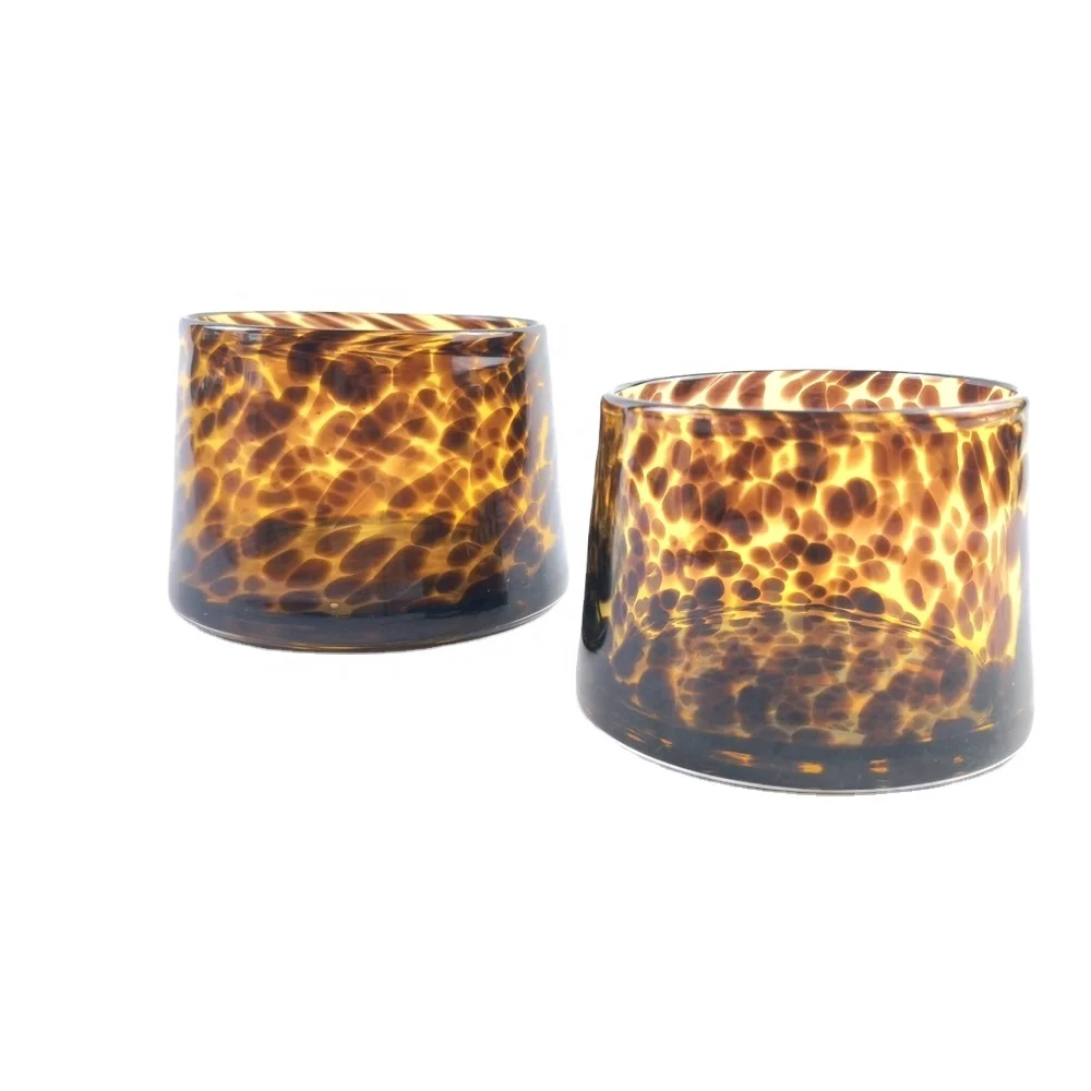 Hand made amber tortoiseshell/white and black dots/white and blue dots print glass candle jar (1600550129518)