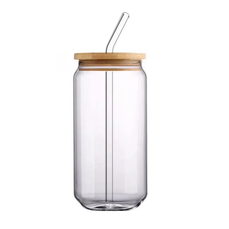 Wholesale Custom Logo 16oz Beer Glass with Bamboo Lid and Straws Aesthetic Glass Beer Can Glass Iced Coffee Beer Glasses