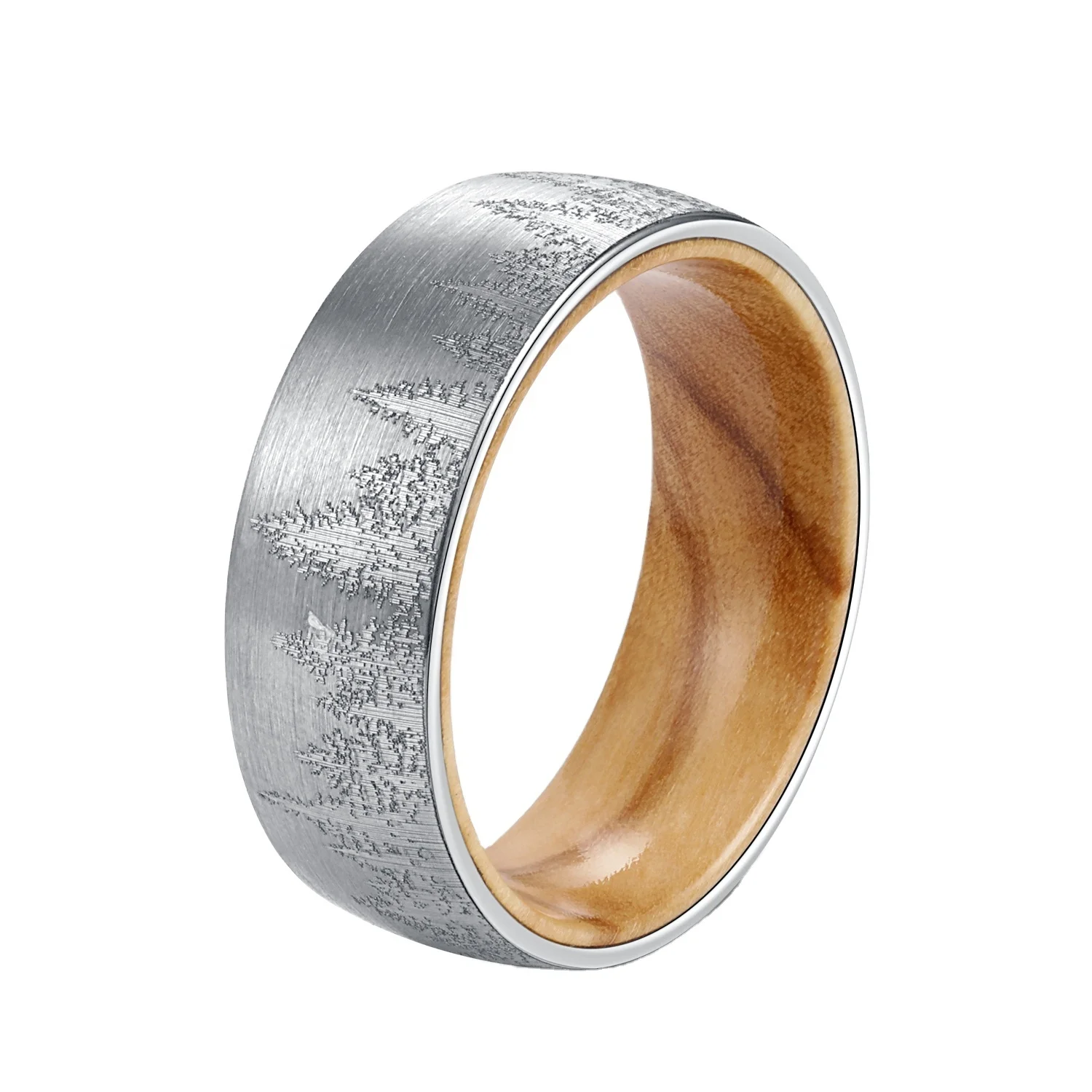 POYA ювелирные изделия Матовый вольфрам карбид оливковая древесина внутренняя Обручальная лента с гравировкой лес мужское охотничье кольцо 8 мм