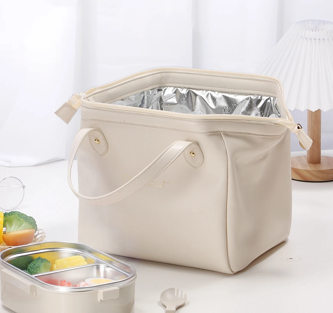 Waterproof Lunch Bags PU Leather Bento Thermal Bags for Women Large Capacity Outdoor Insulated Handbag Fashion Cooler Bags